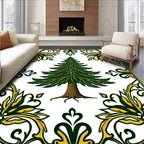 Green Evergreen Tree With Gold Border Rug