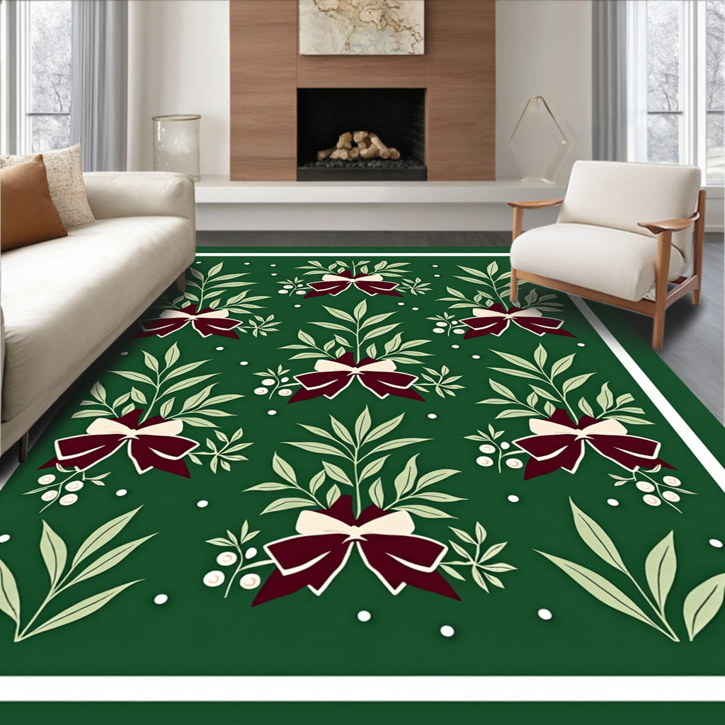 Deep Green Bow Leaf Cluster Rug