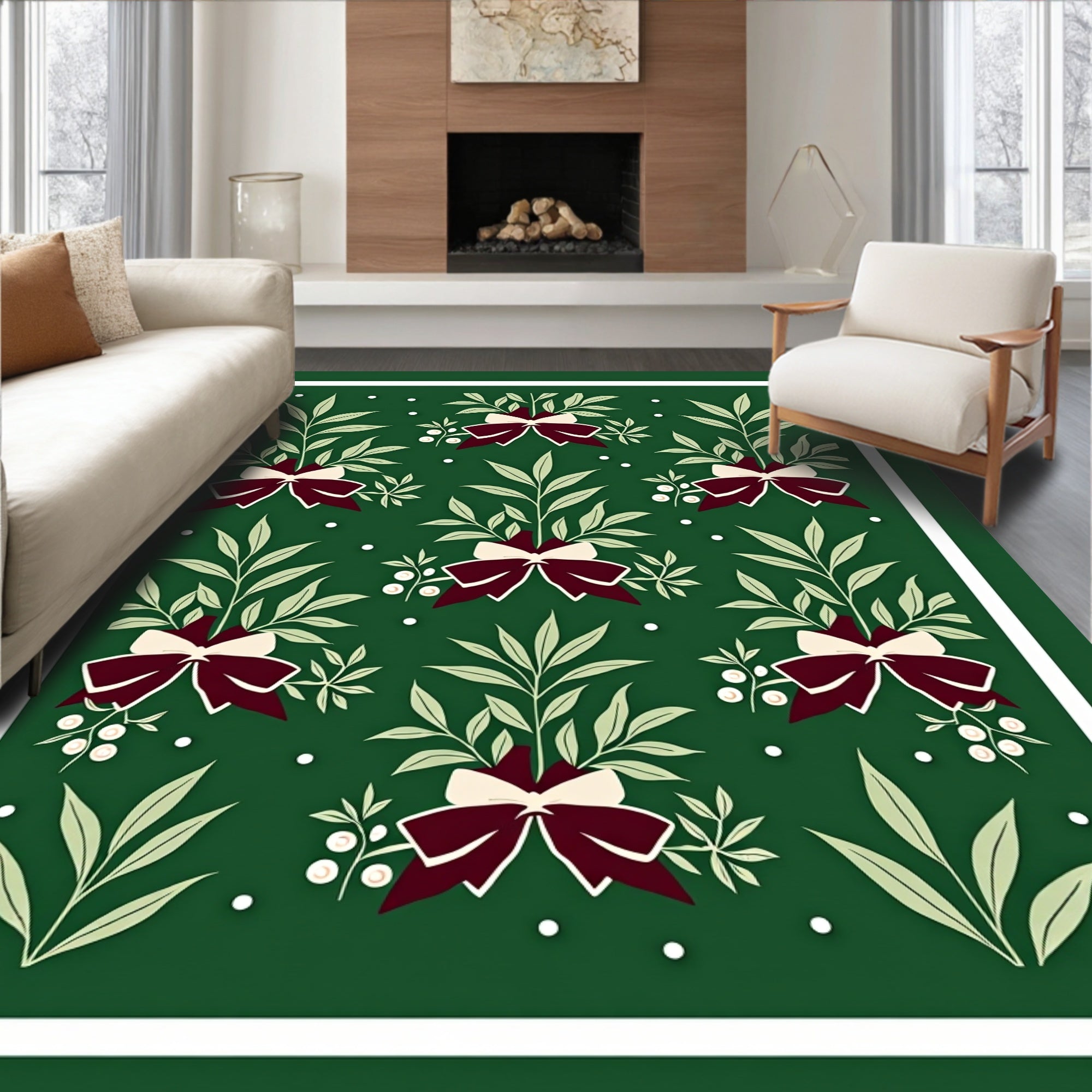 Deep Green Bow Leaf Cluster Rug