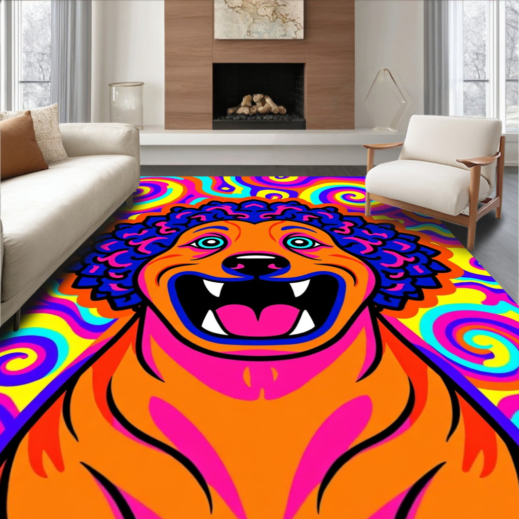 Psychedelic Orange Lion Swirl Rug