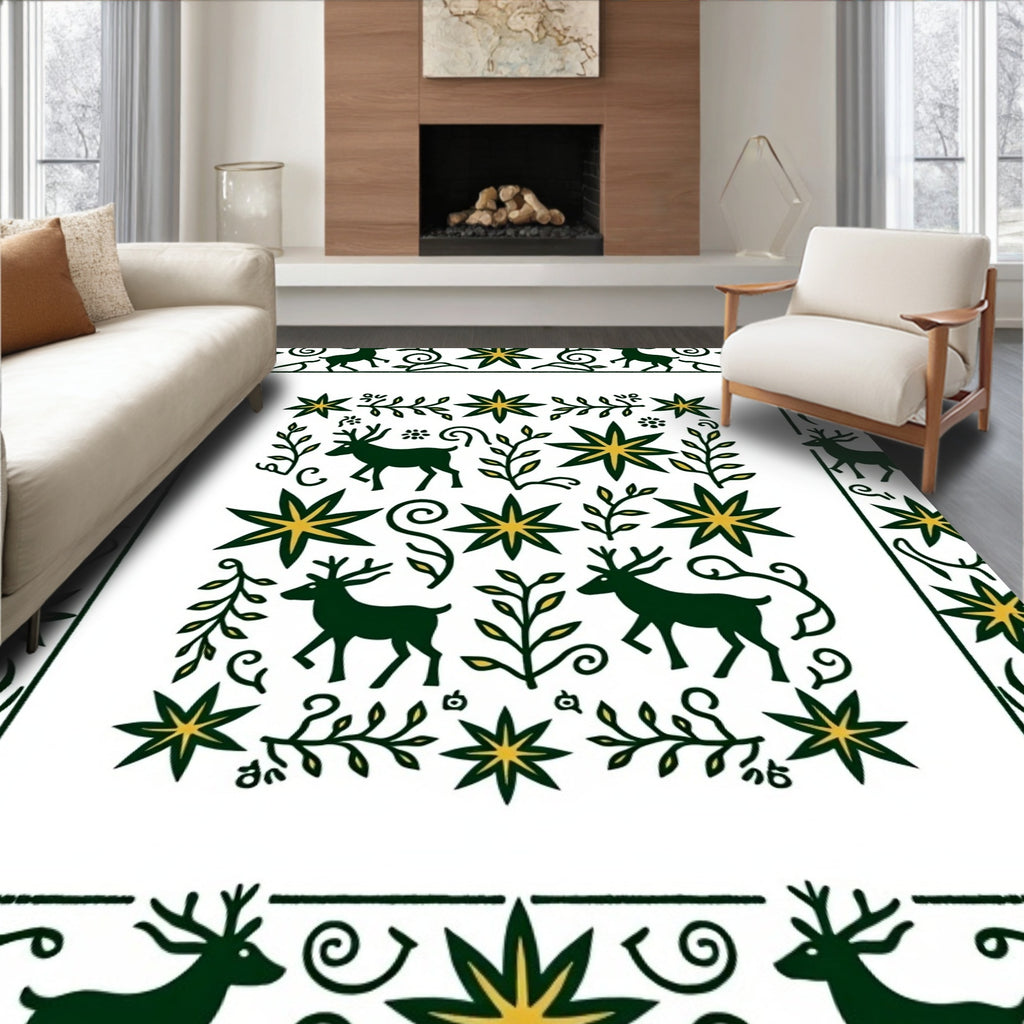Forest Deer Star Sprout Garland Rug