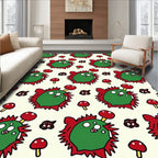 Whimsical green creatures with red mushrooms Rug