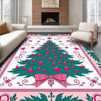 Festive Evergreen Christmas Tree Ornaments Rug