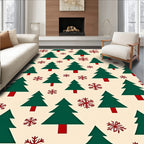 Festive Green Christmas Tree Snowflakes Rug
