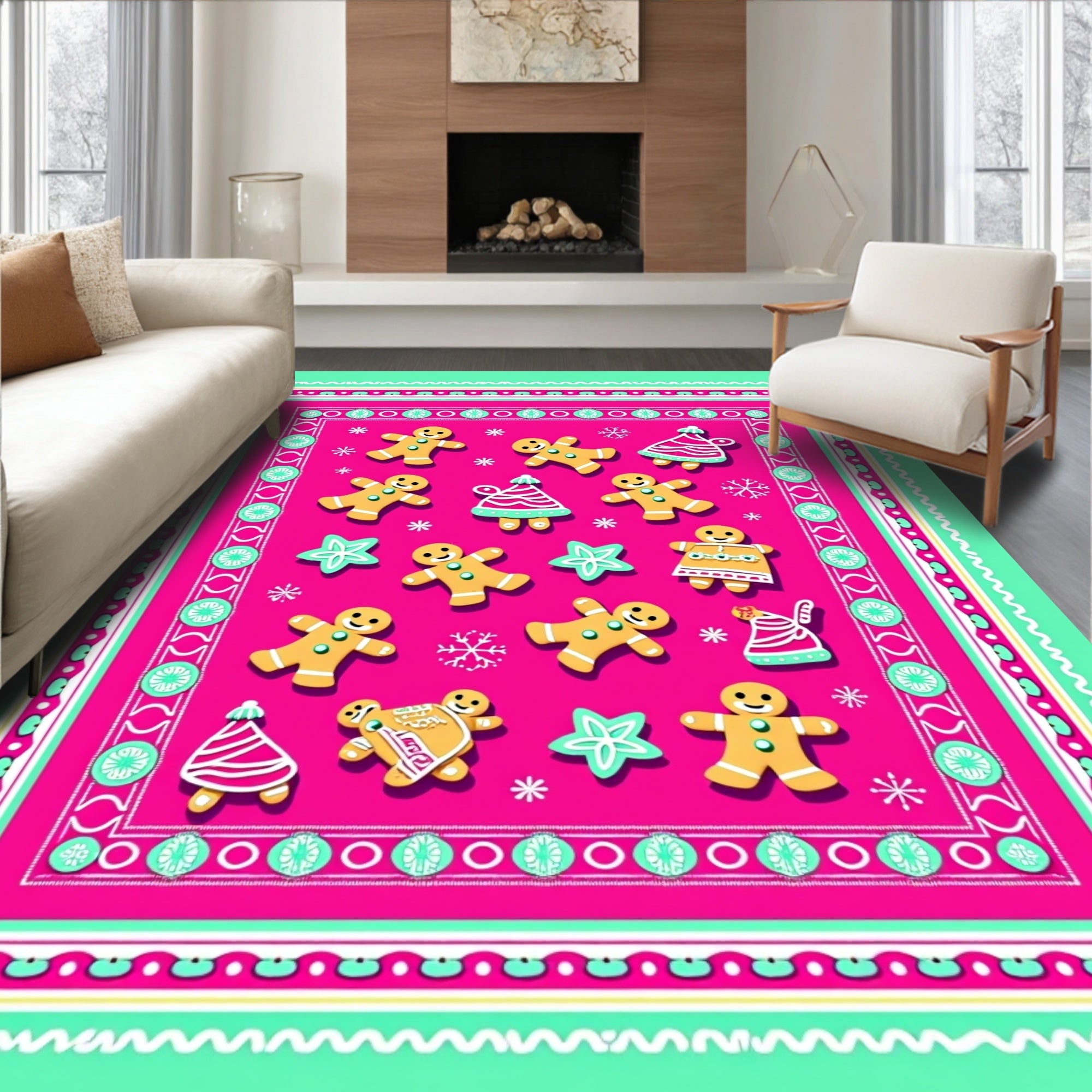 Sweet Gingerbread Christmas Holiday Icons Rug