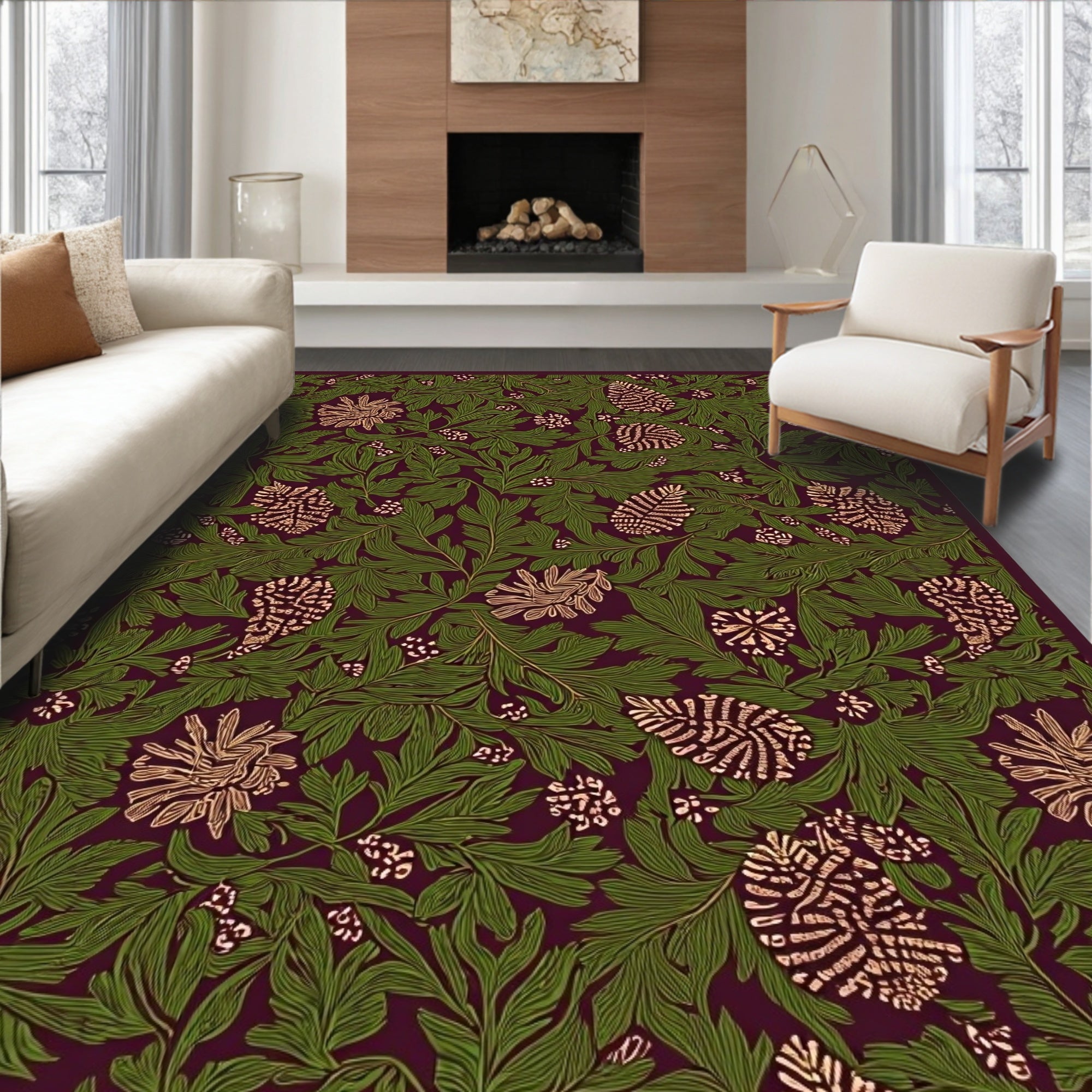 Forest Green Botanical Floral Rug