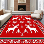 Bold Red Snow Reindeer Forest Rug