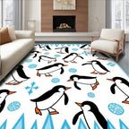 Playful Penguin Blue Ice Snowflake Rug