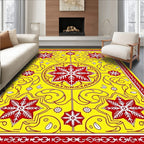 Vibrant Yellow Red Star Medallion Rug