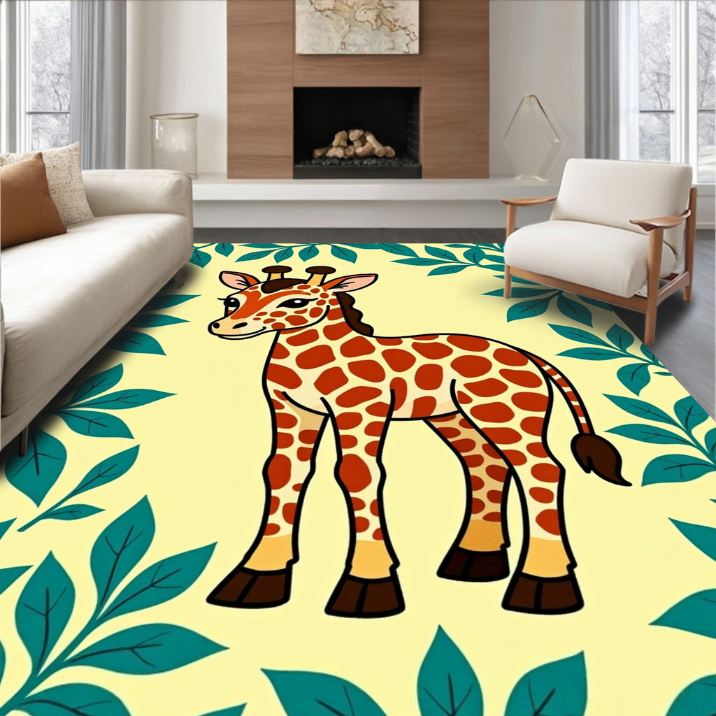 Whimsical Giraffe Leafy Safari Rug