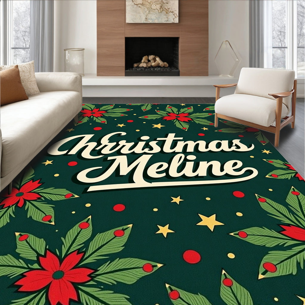 Retro Poinsettia Holly Star Rug