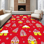 Whimsical Yellow Houses Snowflakes Red Rug