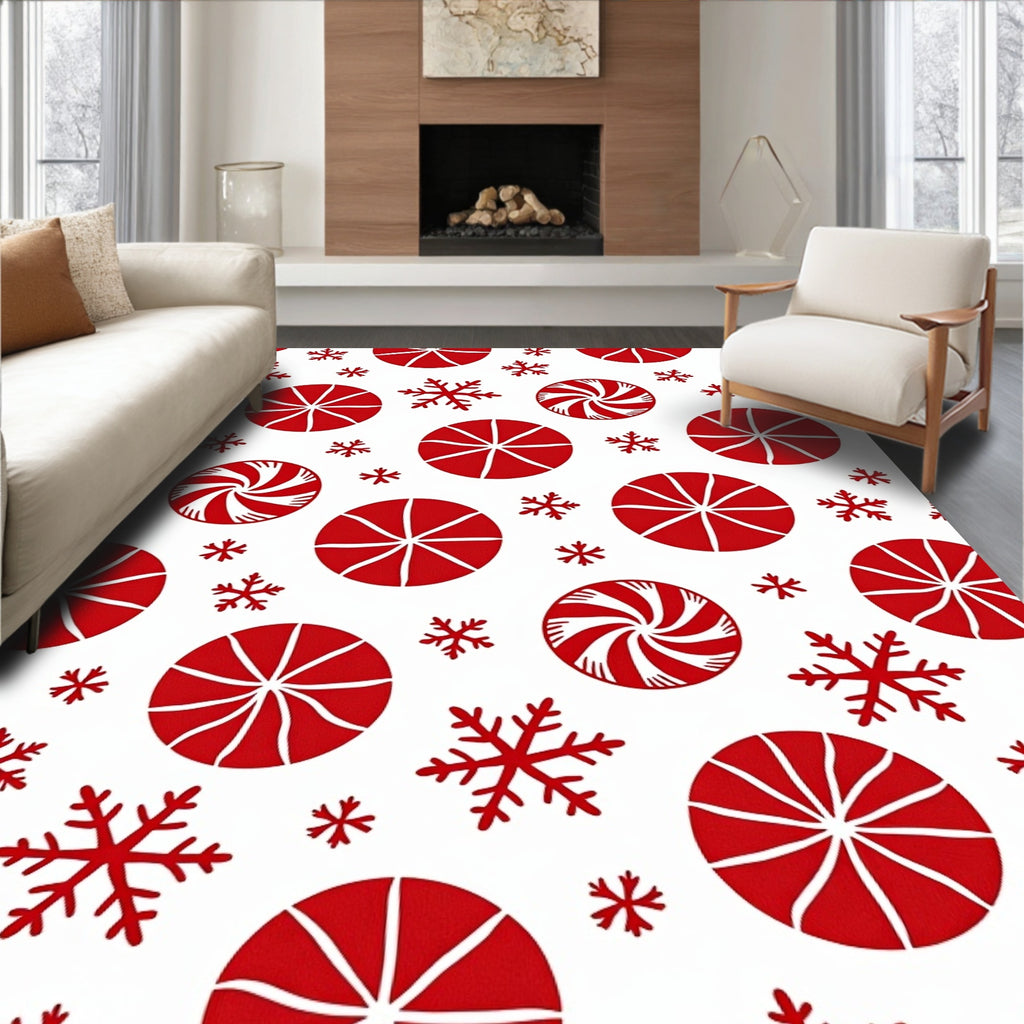 Red Candy Snowflake Medallion Scatter Rug