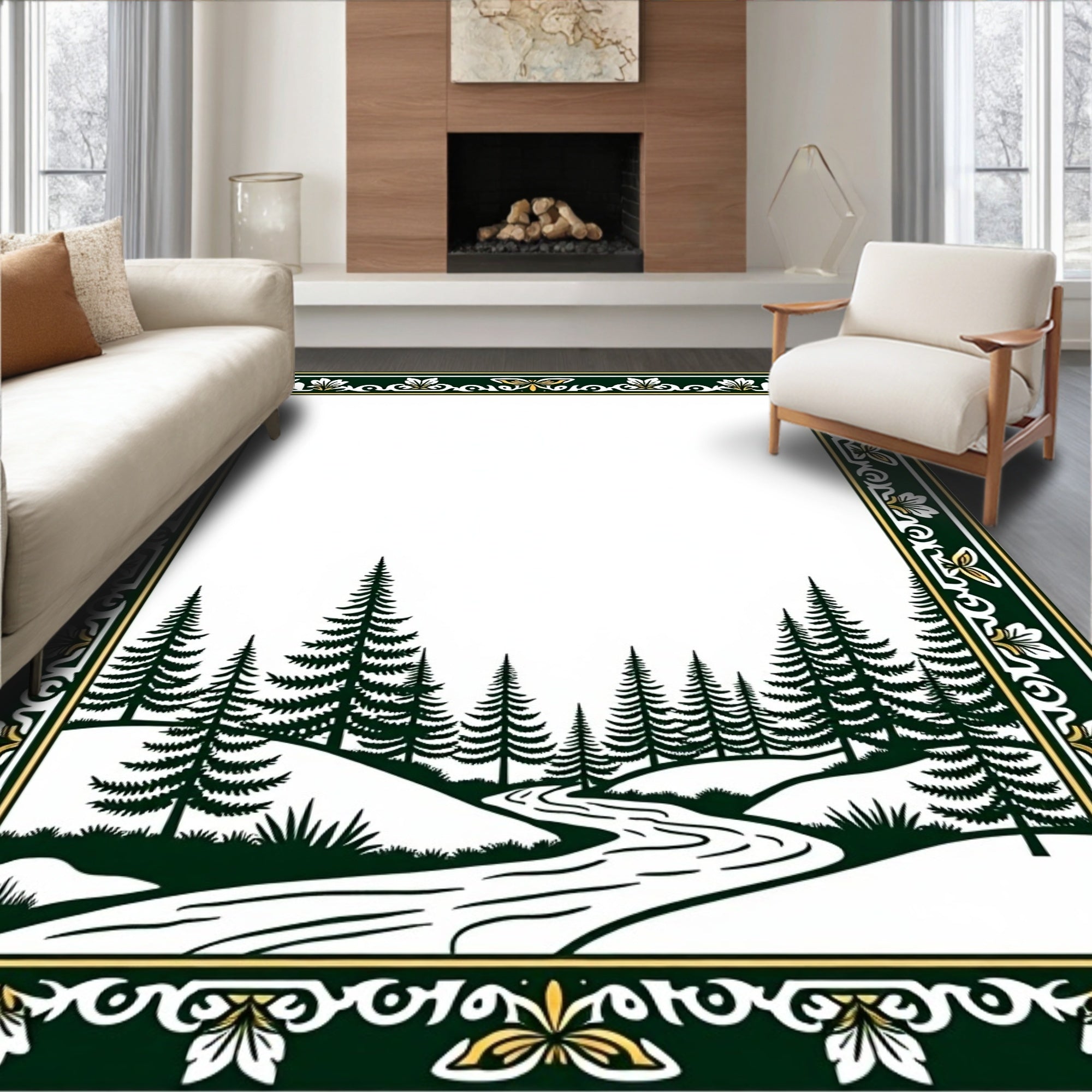 Forest River Scenic Landscape Art Rug