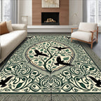 Black Birds Greenery Oval Tree Accent Rug