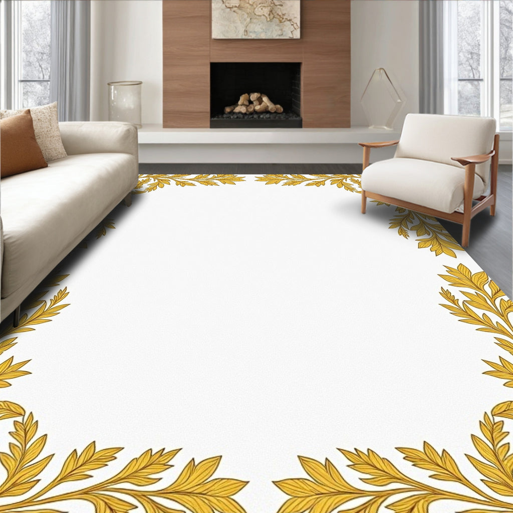 Golden Floral Border Accent Rug