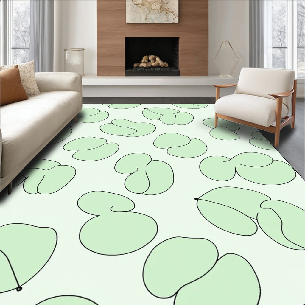 Soft Green Abstract Bean Forms Rug