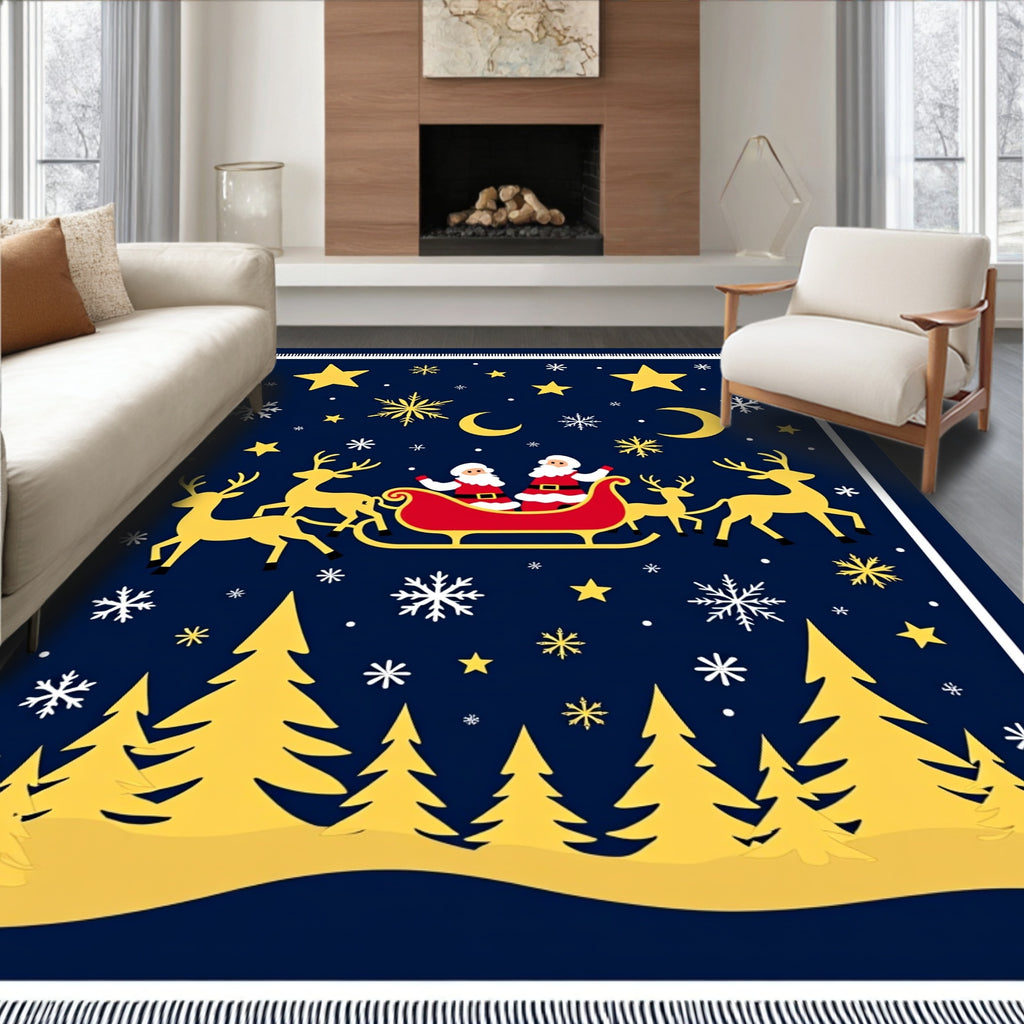 Golden Sleigh Ride Festive Christmas Rug
