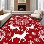 Red White Deer Snowflake Scene Rug