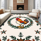 Fiery Rooster Floral Garland Border Rug