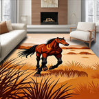 Rustic Chestnut Horse Meadow Scene Rug