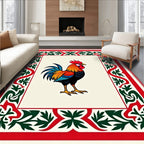 Vibrant Rooster Red Green Border Rug