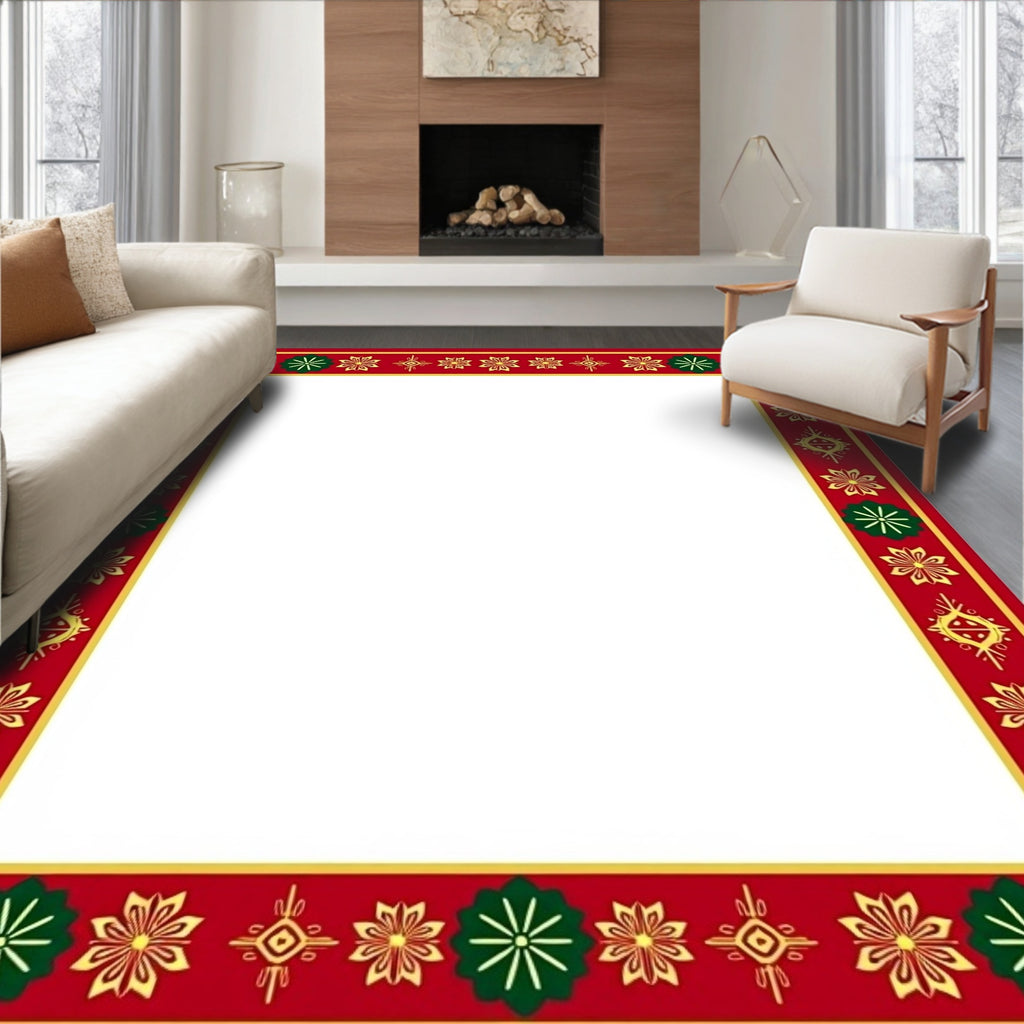 Crimson Gold Green Folk Floral Border Rug