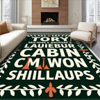 Dark Green Laurel Floral Text Rug