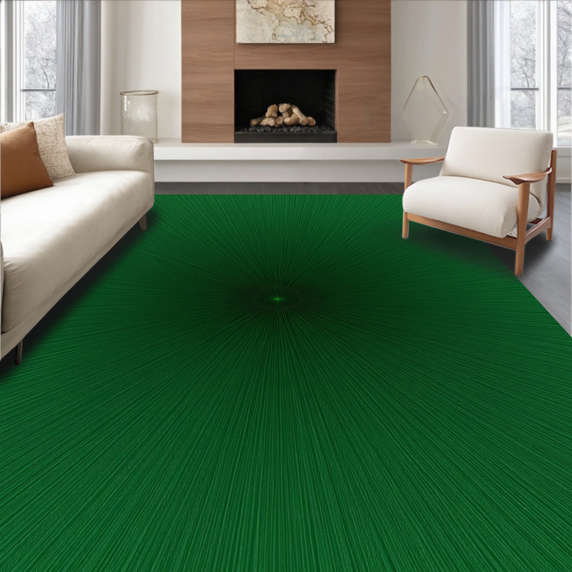 Radiating Emerald Green Starburst Rug