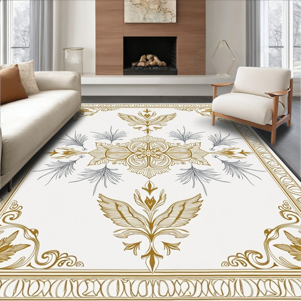 Gold Gray Ornately Winged Bloom Rug