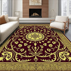 Burgundy Yellow Floral Medallion Border Rug