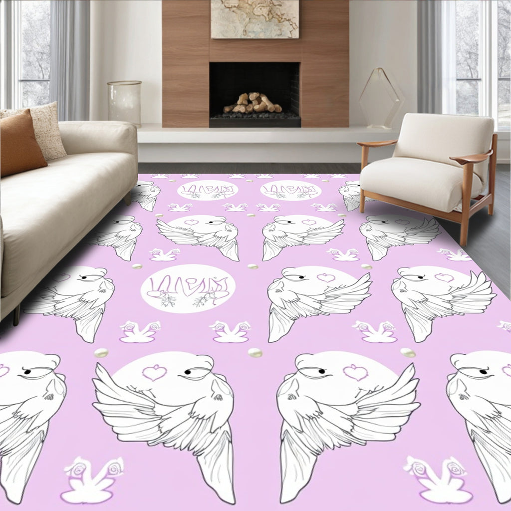 Whimsical White Angelic Feathered Creatures Rug