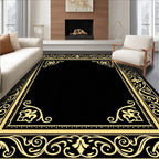 Ornate Gold Black Scrollwork Border Rug