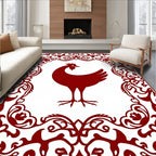 Deep Red Rooster Floral Frame Rug