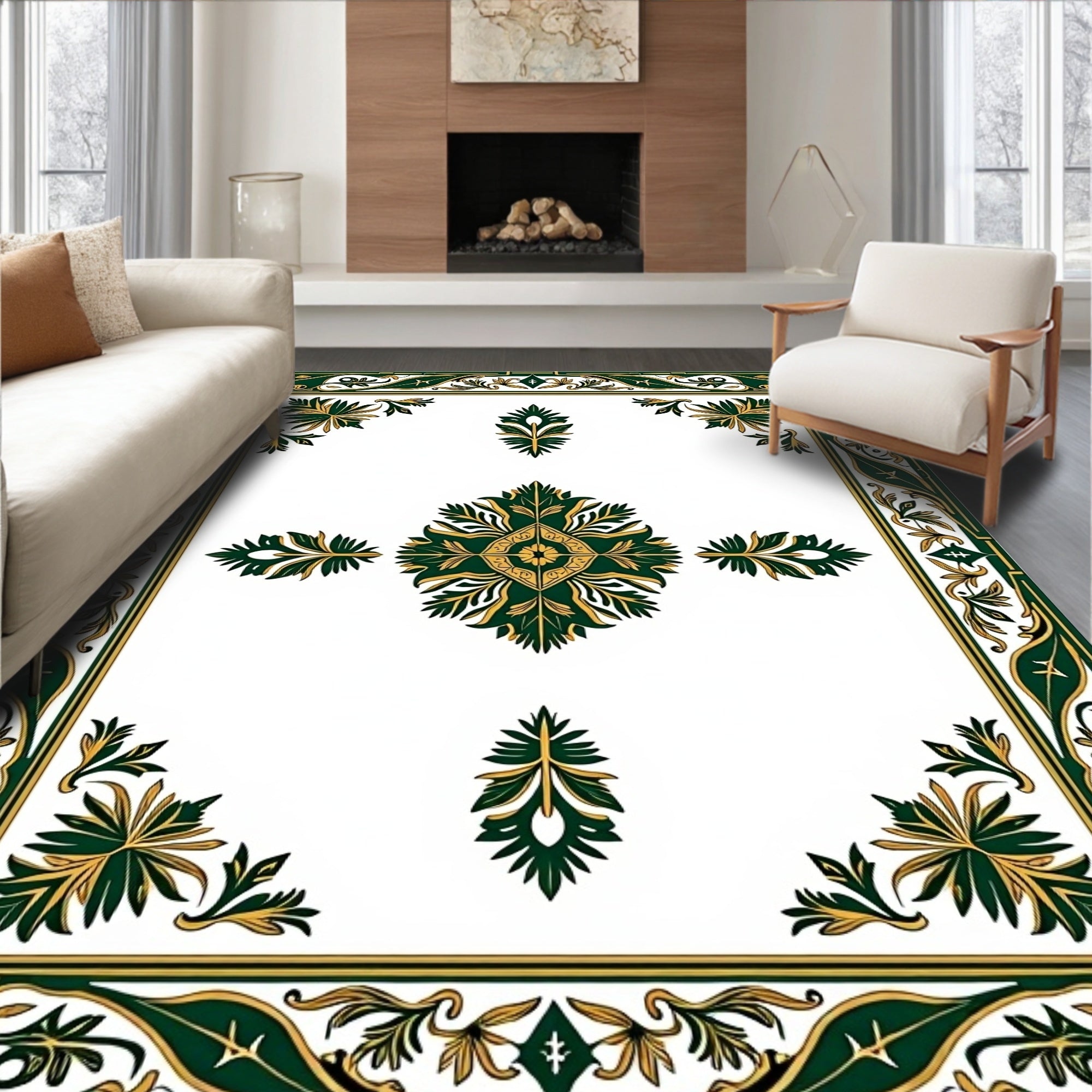 Green Gold Elaborate Floral Lattice Rug