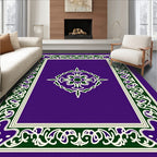 Purple Green White Floral Medallion Frame Rug