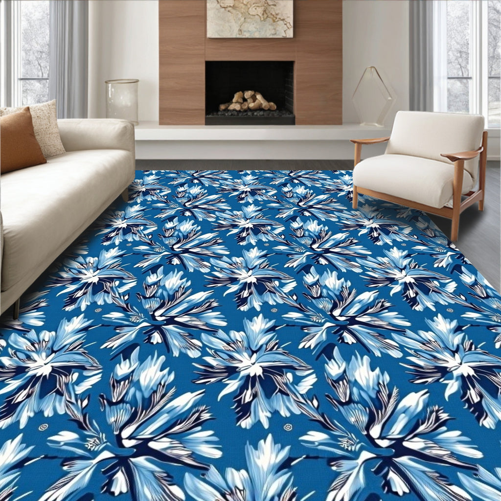 Bold Azure Floral Explosion Rug