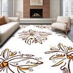 Brown Yellow Sketchy Floral Medallions Rug