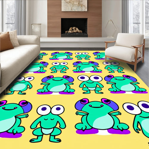 Aqua Frog Characters With Purple Accents Rug