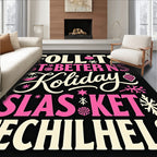 Cream Pink Holiday Ornament Snowflakes Rug