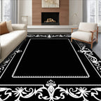 Ornate White Floral Border Rectangular Rug