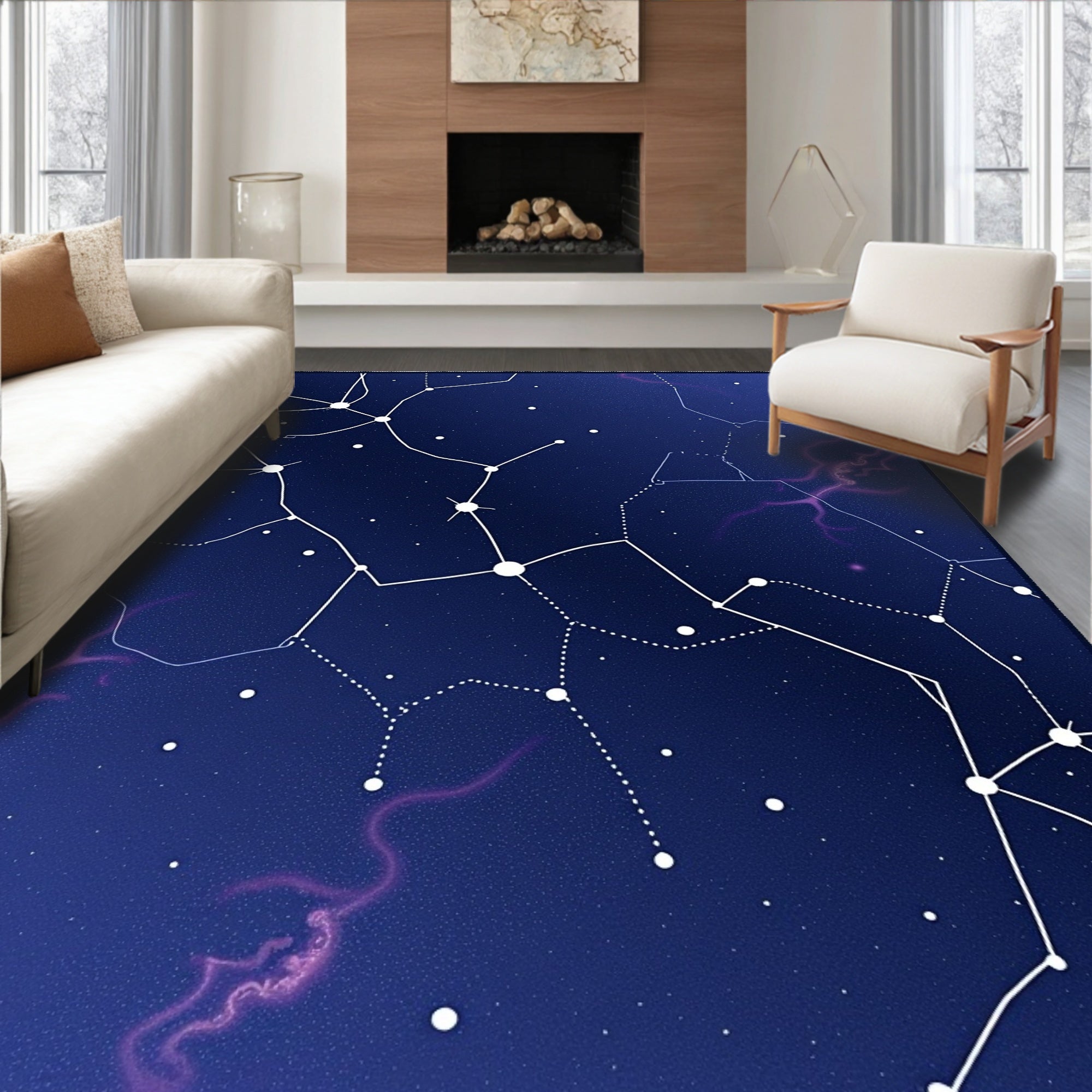 Cosmic White Constellation Galaxy Rug