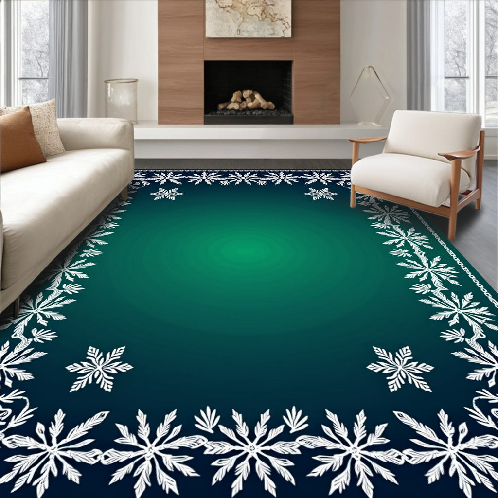 Deep Teal Snowflake Border Rug