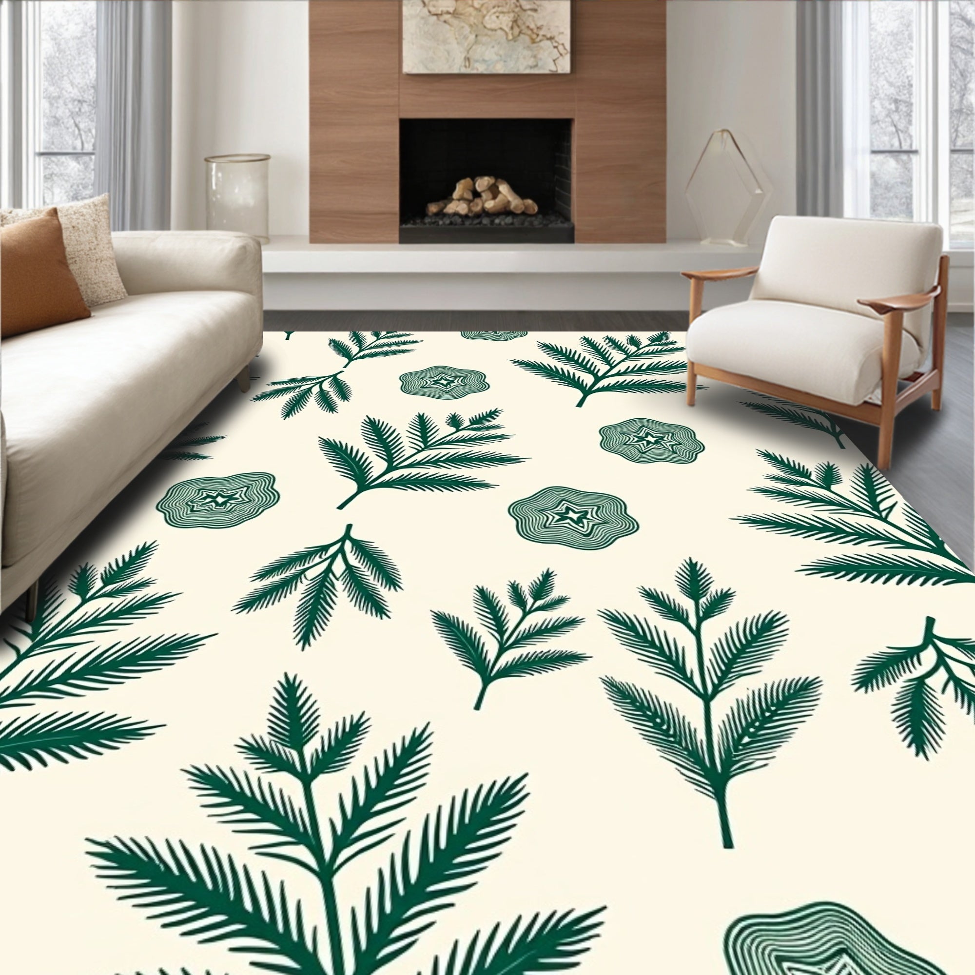 Forest Green Foliage Starburst Rug