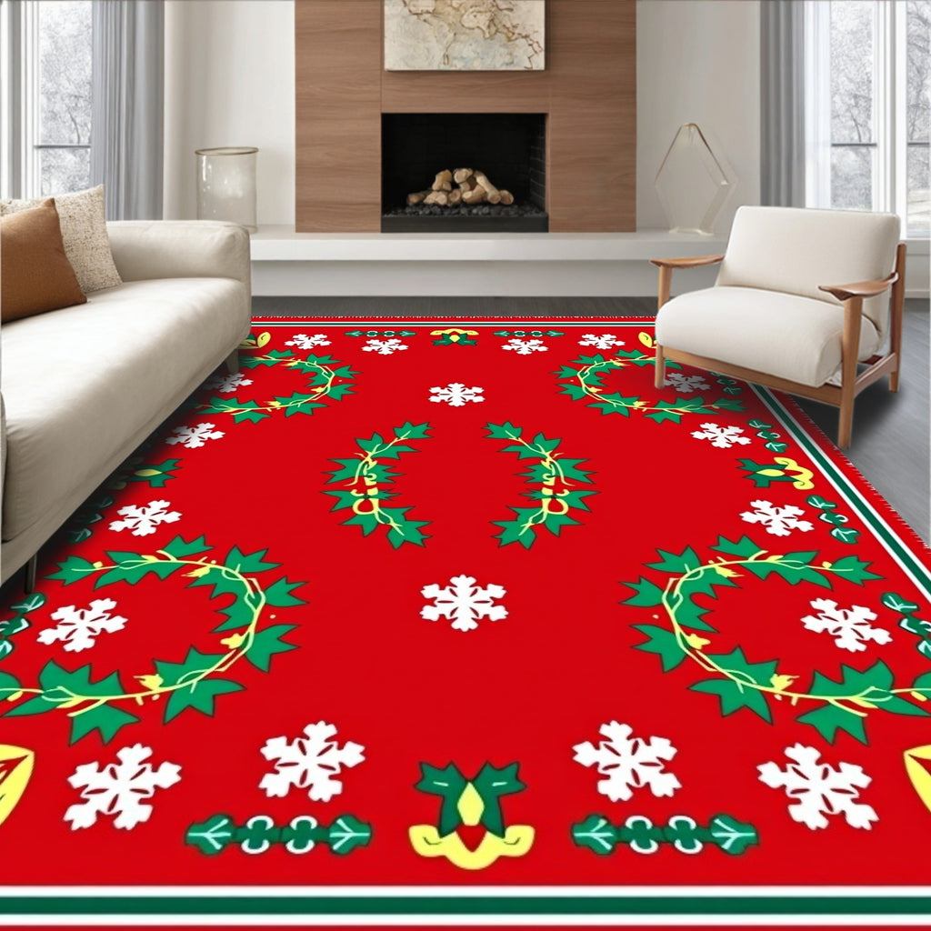 Vintage Red Holly Snowflake Wreath Rug