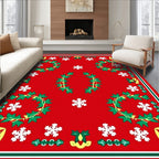 Vintage Red Holly Snowflake Wreath Rug