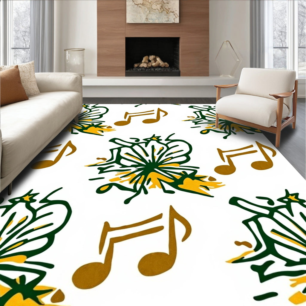 Musical Floral Yellow Green Harmony Rug