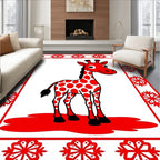 Red Giraffe Snowflake Border Rug