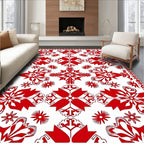 Bold Red Floral Symmetry Rug