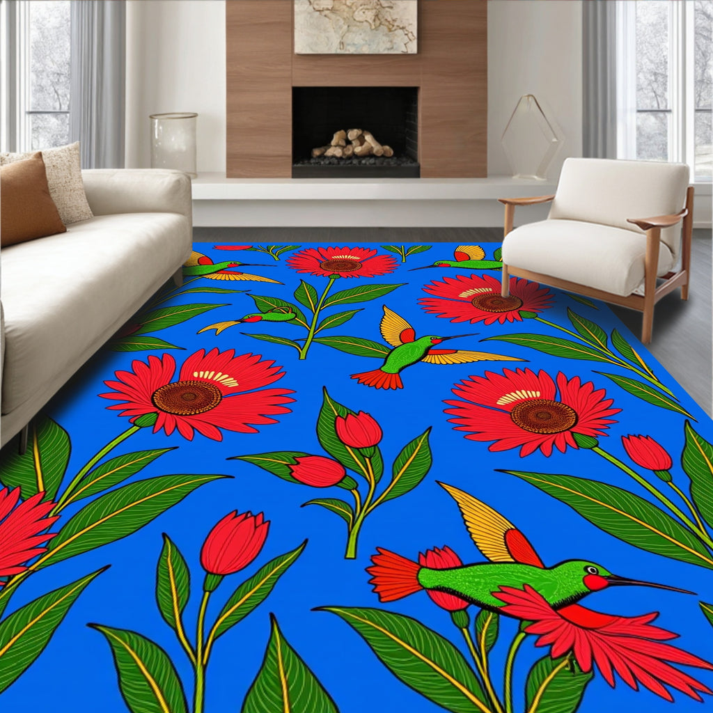 Vibrant Red Hummingbird Garden Rug